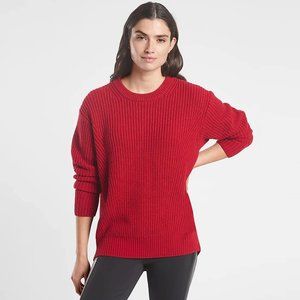 Athleta Cascades Crew Neck Pullover Knit Wool Blend Sweater Womens Size S Red